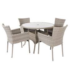 Mali Rattan 4 Seater Round Stacking Garden Furniture Set In Grey Homebase In 2020 Grey Rattan Garden Furniture Rattan Garden Furniture Sets Furniture Sets