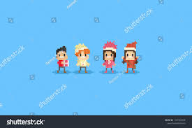 Pixel Happy Children With Winter Costume 8bit Character Children Happy Pixel Winter Happy Kids Creative Infographic Pixel