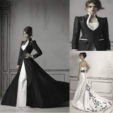 Black Long Sleeved High Collar Gothic Wedding Dresses Taffeta Wedding Gown Beads Appliques R Wedding Dresses Taffeta Gothic Wedding Dress Black Wedding Dresses