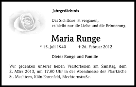 Traueranzeigen von Maria Runge
