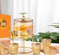 Wholesale 2600ml Glass Beverage Drink Dispenser Jug 220ml Cups Set with Stainless Steel Bracket
