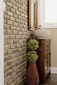 Contemporary Bathroom With Brick Accent Wall This Look Can Be Easily Achieved With Our Thin Brick Tiles Brick Interior Wall Brick Bathroom Brick Accent Walls