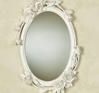 Antique White Rose Melody Handpainted Floral Oval Wall Mirror
