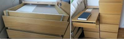 If you keep your cell phone charger in the drawer, you can run the cable through the drawer handle on either side. Ikea Nightstands And The Many Great Hacks You Can Do With Them