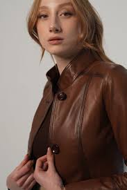Paris Brown Leather Trench Coat Women Jeyka