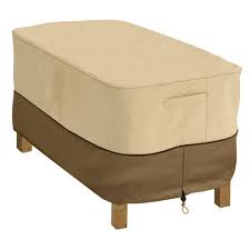 The urlander coffee table is made from a combination of wood, veneer, and engineered wood, and it has a rustic whitewashed finish with metallic legs and hardware. Classic Accessories Veranda Rectangular Patio Coffee Table Cover 55 121 011501 00 The Home Depot
