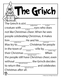 Students determine the correct part of speech to use. The Grinch Mad Lib Woo Jr Kids Activities