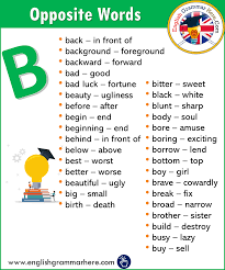 Alphabetical Opposite Word List B Opposite Words List Opposite Words Learn English Words