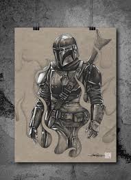 The Mandalorian Star Wars Illustrated Giclee Print Star Wars Drawings Star Wars Painting Star Wars Art