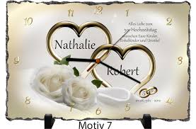 Goldene Hochzeit Geschenk Rechteckige Schiefertafel Als Uhr Oder Bild Motiv07