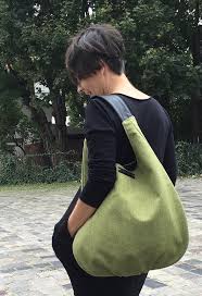 Olive Hobobag With Black Leather Strap Green Canvas Bag With Etsy Green Canvas Bag Hobo Bag Patterns Canvas Bag