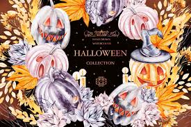 Download Watercolor Halloween Collection In Graphics On Yellow Images Creative Store PSD Mockup Templates