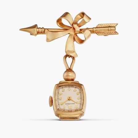 Movado | A miniature pink gold open-faced keyless lapel pin watch,
