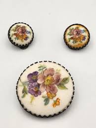 Vintage German Sugar Flower Brooch and Clip-on Earrings