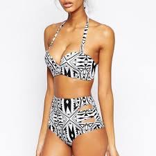 Women S Geometric Print Halter High Waisted Two Piece Swimsuit Bathing Suits High Waisted Bikini Bikinis Swimsuits
