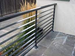 Modern Grey Metal Balcony Railing With Stoned Floor Also White Wall Painting Idea Balcony Grill Design Balcony Railing Design Railings Outdoor