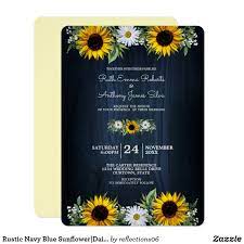 Rustic Navy Blue Sunflower Daisy Wedding Invitation Zazzle Com Daisy Wedding Invitations Daisy Wedding Sunflower Wedding Invitations