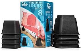 amazon com home solutions premium adjustable bed risers or furniture risers 3 5 or 8 inch bed riser table furniture risers bed risers adjustable bed risers