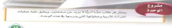 يختار كل طالب نصا ادبيا لا يزيد عن صفحتين ويطبق عليه عمليات القراءة الادبية وخطواتها التي يدرسها في هذه الوحدة موقع اسألني