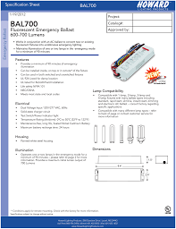 There are two things which are going to be found in any ballast wiring diagram. Bal700 Fluorescent Emergency Ballast 600 700 Lumens Specification Sheet Manualzz