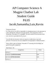 The course is aligned with the ap computer science a standards. Magpies Ap Computer Science A Magpie Chatbot Lab Student Guide Pd 05 Jacob Samantha Luis Kevin Assignment Details For Each Activity You Will Be Course Hero