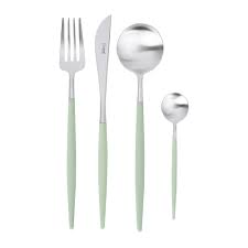 Featuring richly colored tapering handles accented by an artisanal necklace and contrasting polished stainless steel head parts. Buy Cutipol Goa Flatware Set 24 Piece Mint Green Amara