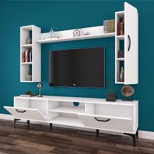 Rani A10 Duvar Rafli Kitaplikli Tv Unitesi Duvara Monte Dolapli Metal Ayakli Tv Sehpasi Beyaz M9 Mobilya Modern Ic Dekorasyon Kendin Yap Ev Dekorasyonu