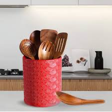Shop modern dinnerware, glasses, linens & supplies at west elm®. Buy Kitchen Utensil Holder Ceramic Utensil Crock Large Utensils Holder For Countertop Red Online In Indonesia B08qvcp31j
