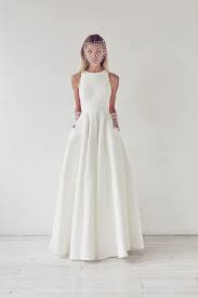Modern A Line Halter Neckline Wedding Dress With Pockets Wedding Dresses Satin Floor Length Wedding Dress Wedding Dresses