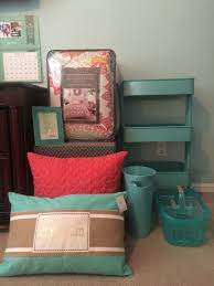 My Dorm Stuff So Far From Bed Bath And Beyond Ikea Home Goods Love The Coral Blue Dorm Room Dorm Room Decor Coral Dorm