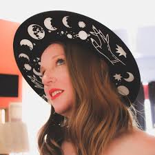 Wide Brim Hat, Moon Phase Hat, Black Witch Hat, Goth Hat