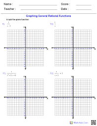 Identify the holes, vertical asymptotes, and horizontal asymptote of each. Graphing General Rational Functions Worksheets Quadratic Functions Quadratics Algebra 2 Worksheets
