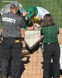 Weirdly disturbing: Home plate has been removed from Oakland Coliseum  following the A's last game. 📸: Jessica Kleinschmidt, Adrian Garro