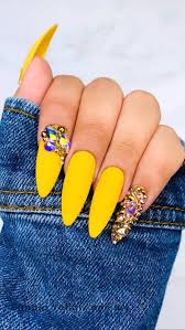 23 Great Yellow Nail Art Designs 2020 Naildesigns In 2020 Yellow Nails Design Swarovski Nails Yellow Nails