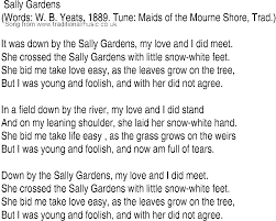Lyrics Salley Gardens Irish Songs Irish Lyrics Songs