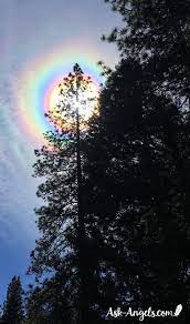 A circle of white or coloured light around the sun, moon, or other luminous body caused by refraction through ice. Rainbow Cloud Spiritual Meaning A Sign From Angels Or Something Else Rainbow Photography Nature Rainbow Photography Rainbow Cloud