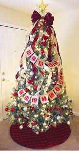 Christmas Tree With Buffalo Plaid And Burlap Decor Sequin Christmas Tree Topper And Sequin Christmas Tree Bows Ribbon On Christmas Tree Plaid Christmas Decor