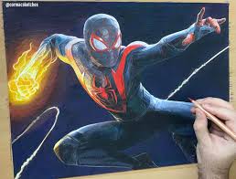 His costume is similar to peter parker&#039;s in design, but varies drastically in color. My Drawing Of The Spider Man Miles Morales Cover Ps5