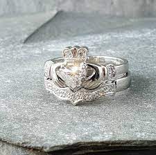 A Magnificent Irish Made Claddagh Ring Set With A Full Heart Shaped 1 Ct White Gold Engagement Rings Vintage White Gold Vintage Rings Claddagh Engagement Ring
