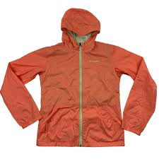 Columbia Orange Lightweight Windbreaker Rain Jacket Nylon Zip Hooded XL  18/20