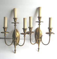 Set of 2 hurricane candle sconces aged brass candle sconce made of stylish and durable brass in original, aged finish. Pr Vintage Brass Wall Sconces Federal Style Electric Colonial Etsy Brass Wall Sconce Sconces Wall Sconces