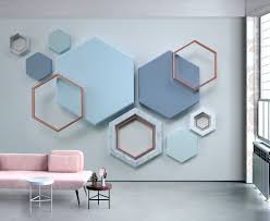 Wall Murals 3d Wallpaper Blue Nordic Solid Geometry Hexagon Stitching Tv Background Wall 3d Wall Mural Living Home Wallpaper Wall Decor Living Room Wall Murals