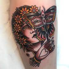 Butterfly Eyes By Sinalma Tattooer At Sacrifice Tattoo In Barcelona Spain Lady Mask Butterfly But Traditional Butterfly Tattoo Traditional Tattoo Tattoos