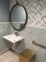 Whale Tail Tile And Blue And Grey Subway Tile Gorgeous Blue And White Bathroom Round Mirror Bathroom Coastal Kitchen Grey Subway Tiles