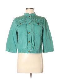 Details About Caribbean Joe Women Green Denim Jacket Med Petite