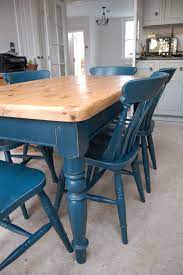 Dining Set Hand Painted And Distressed In F B Hague Blue Www Peelingpaint Co Uk Blue Dining Chair Dining Chairs Furniture