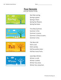 Four Seasons Reading Comprehension Worksheet Have Fun Teaching