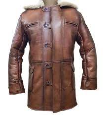 Dark Knight Rises Bane Genuine Leather Shearling Brown Ginger Trench Coat Jacket