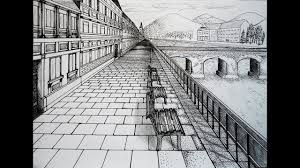 Birds Eye View Cityscape Drawing Draw City Center With Bridge One Point Perspective One Point Perspective City Drawing Perspective Art