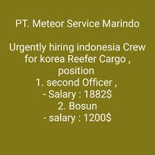 Gaji pt kias / portal info lowongan kerja terbaru. Pt Meteor Service Marindo Urgently Hiring Indonesia Crew For Korea Reefer Carg Indonesian Maritime Network